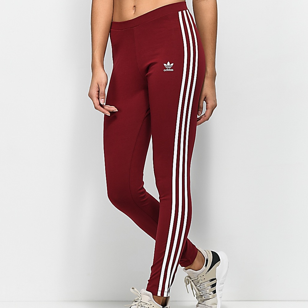 Adidas 3 striped burgundy leggings